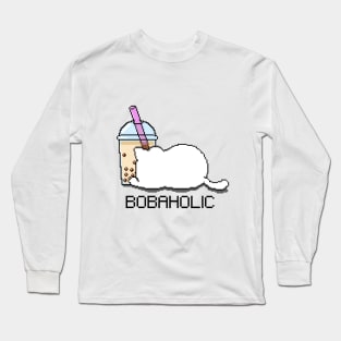 Bobaholic Pixel Cat Loves Boba Tea! Long Sleeve T-Shirt